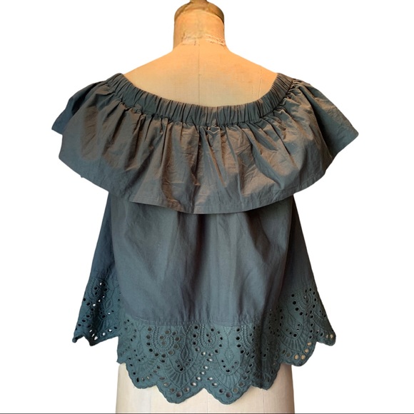 Ladies Off the Shoulder Eyelet Blouse Olive Size S - Picture 3 of 6